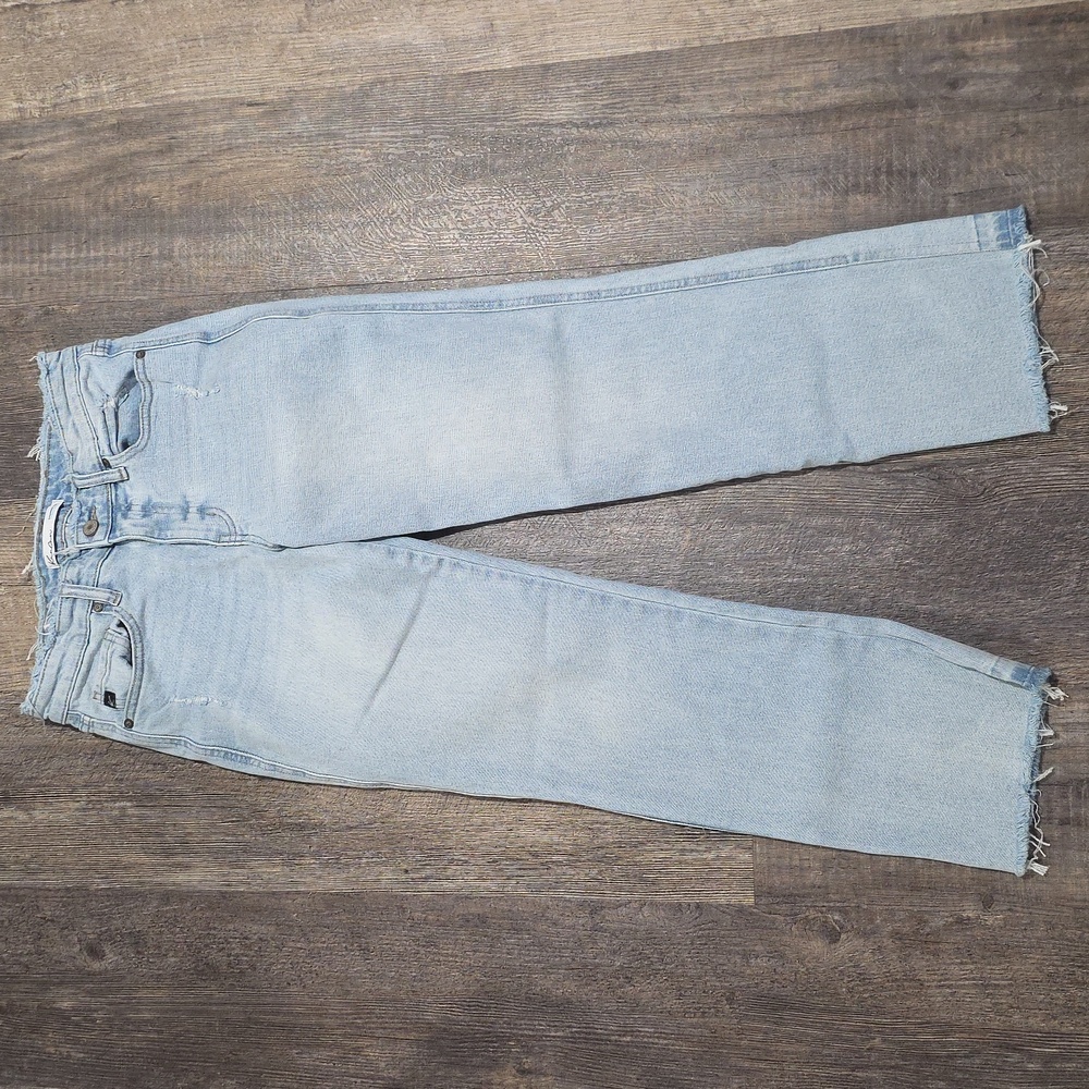 Kancan Women’s Size 26 Distressed Jeans  Raw Hem Straight Leg Light Wash